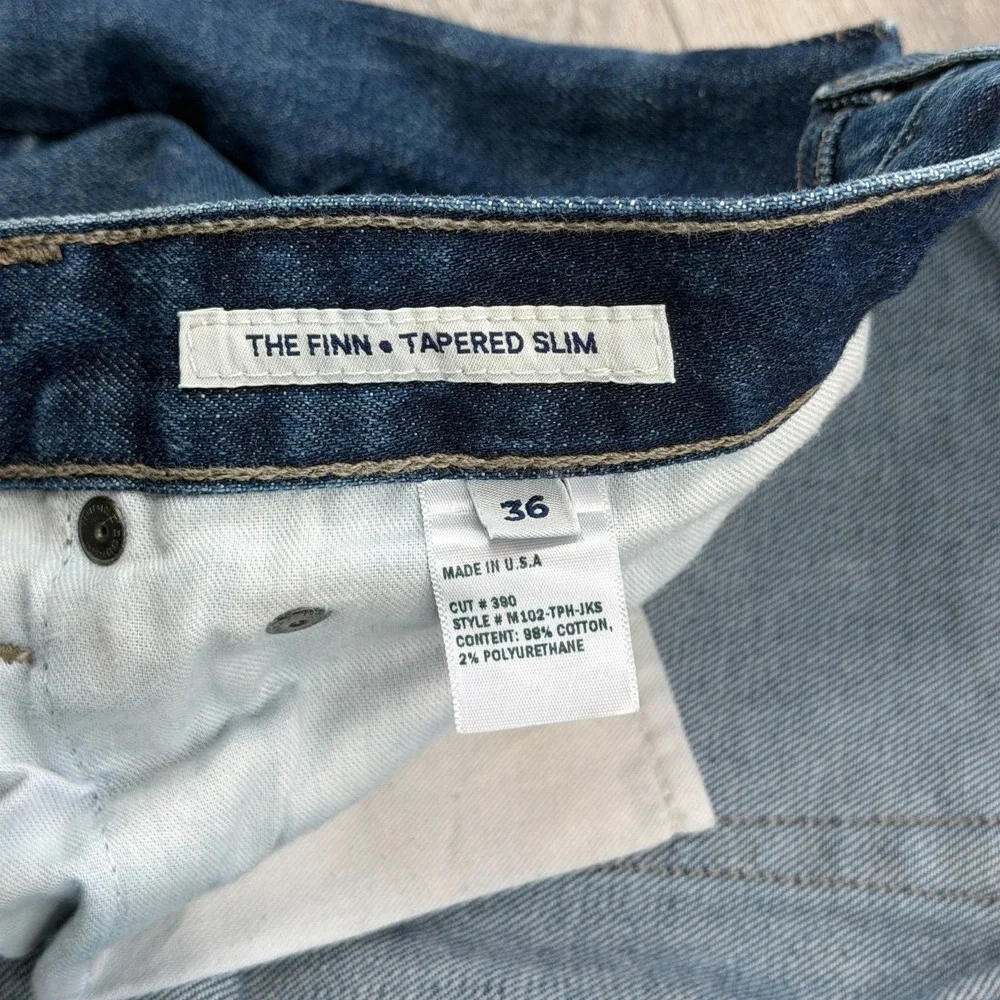 S.M.N. Jeans Mens 36x29 Blue Faded The Finn Tapered Slim USA Made 5 Pocket
